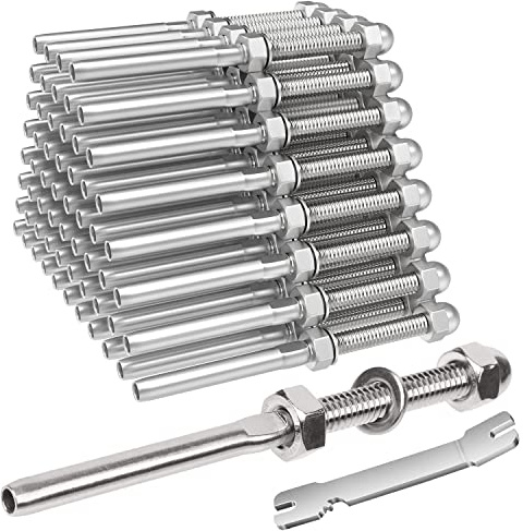 BLIKA 50 Pack Cable Railing Swage Threaded Stud Tension End Fitting Terminal for 1/8 Deck Cable Railing, T316 Stainless Steel, Cable Railing Tensioner 1/8 for 2x2 Wood/Metal Post