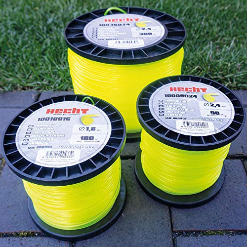 HECHT extra langer und reißfester Mähfaden – Profi-Faden für die perfekte Schnittleistung – ideal für jede Fadenspule – Drei Längen und Durchmesser zur Wahl (2,4 mm x 90 m)