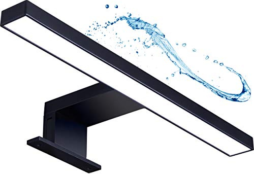Brollux LED Spiegelleuchte Badleuchte Badezimmer Schminklicht Schwarz Matt - warm-weiß 230V 220LM IP44 300 mm ohne Schalter - Wandleuchte Aufbauleuchte Schrank-Beleuchtung Klemmleuchte