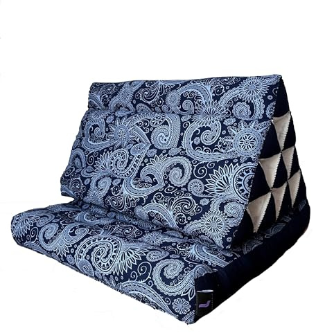 Leewadee 1-fach Matte mit Dreieckskissen - bequemes TV-Kissen, faltbare Matratze mit Kissen aus Kapok, 75 x 50 cm, Blau Weiß