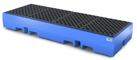 Auffangwanne classic-line aus Polyethylen (PE) für 4 Fässer, mit PE-Gitterrost, 2520x900x350