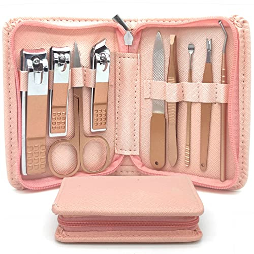 Nagelknipser, Maniküre-Set, 9-in-1, professionelle Edelstahl-Nagelschere, Pflegeset für Frauen und Männer, Nagelpflege-Werkzeug, für Reisen und Zuhause, Geschenk (Roségold)