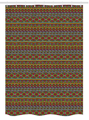 Ambesonne African Stall Shower Curtain, Colorful Diamond Motifs with Angled Lines Lively Palette Geometric Borders, Decorative Fabric Set with Hooks for Bathroom, 54 W x 78 L, Pink Yellow