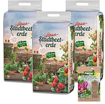 Ziegler Meine Stadtbeeterde mit Terra Preta Pflanzkohle 3 x 18,0 Liter & 40 Stück Plantop Düngestäbchen