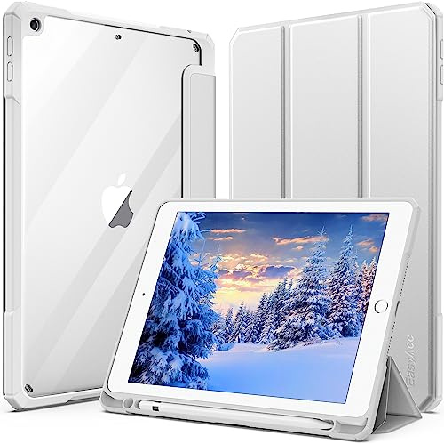 EasyAcc Hülle Kompatibel mit iPad 6 Generation 2018/ iPad 5 Generation 2017 9,7 Zoll mit stifthalter, Stoßfeste Schutzhülle mit Transparenter Hartschale auf der Rückseite, Silber