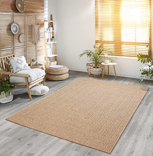 the carpet Kansas - robust indoor and outdoor carpet in natural jute look, weatherproof, suitable for patio and garden, approx. 160 x 230 cm