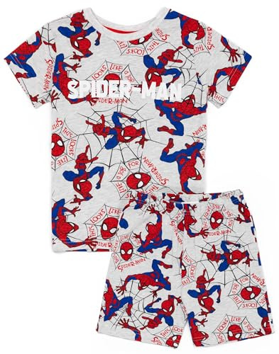 Marvel Spider-Man Pigiama Ragazzi | Pantaloncini Pjs T-Shirt a Maniche Corte Grigia da Supereroe per Bambini | Regali di Merchandising di Personaggi di Fumetti di Film