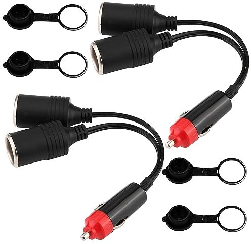 GTIWUNG 2 Pièces Allume-Cigare Câble D'extension, Voiture Allume Cigare Socket Mâle vers Femelle, DC 12V 24V Adaptateur Répartiteur 1 à 2 Splitter avec lumières LED Prise Mâle avec Cache-poussière