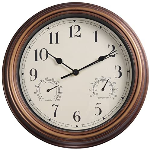 Frefgikty Horloge murale rétro étanche de 30,5 cm avec affichage thermomètre et hygromètre, horloge sans bruit pour intérieur/extérieur