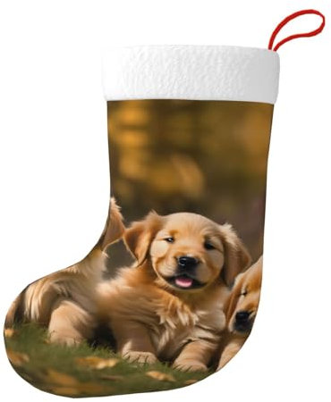 KoNsev 45,7 cm Weihnachtsstrümpfe, personalisiert, Weihnachten für Familie, Urlaub, Weihnachten, Party, Dekoration, Golden Retriever, Hunde, Welpen, Haustiere