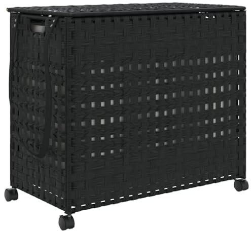 vidaXL Wäschekorb mit Rollen Schwarz 66x35x60 cm Rattan