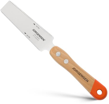 JORGENSEN Japanese Flush Cut Saw, 5 Inch Beech Handle Pull Saw, SK5 Flexible Double Edge Blade, 18/25 TPI Japanese Handsaw for Hardwood & Softwood Woodworking, Cutting, Trim Flush