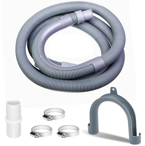 2M Tubo Flessibile di Scarico per Lavatrice Universale, con Connettore e Morsetti, Tubo di Scarico Estensibile di Ricambio per Lavatrice, Tubo di Scarico Ispessito per Lavastoviglie, Lavatrici