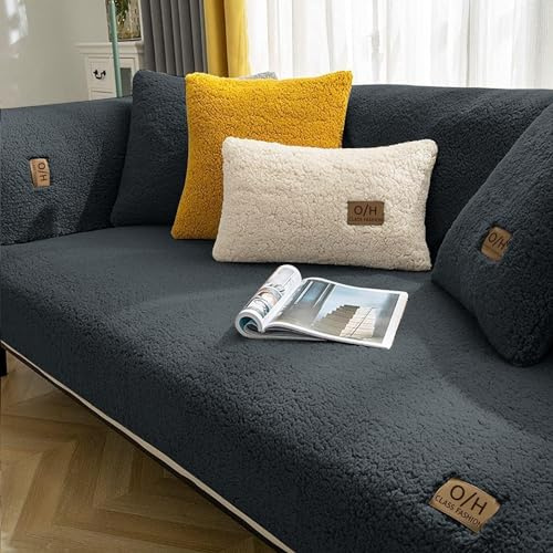 LINGKY Samt Sofabezug 1 2 3 4 Sitzer, L Form Sofaüberwurfe, Ecksofa Sofa überzug Pets Dog Couch überzug Anti-rutsch Sofaschutz, Ultra Weicher Sofaschoner (Schwarz, 70x150cm/Rechteckig)