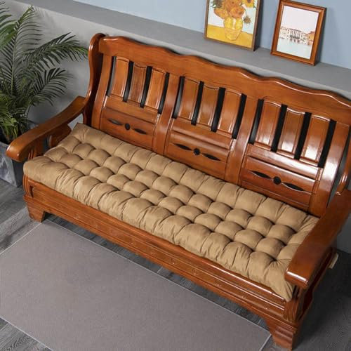 GGoty Baumwoll-Sitzkissen, 8 cm, 2- / 3-Sitzer, drinnen, dick, 100 / 120 cm, Gartenbank, Sitzkissen für Schaukel, Terrasse, Zuhause, Boden, 110 x 40 cm, Beige