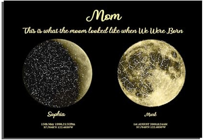 Pekdi Personalisierte Mondphase drucken Sternkarte Poster, benutzerdefinierte Mondphase Poster Mondphase Wand Kunstdrucke Personalisierte Mom Geschenke für Mütter Tag