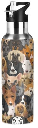 Ksajwzf Cute Dogs Insulated Water Bottle Stainless Steel Kids Sport Thermos Jug with Straw Lid Animal Puppy Dogs Water Flask Leakproof Thermos Bottle for Bike Running Walking Outdoor 20 Oz