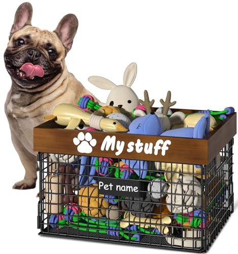 Foellstoe Spielzeugkorb für Hundespielzeug, Spielzeugkorb, Metall-Aufbewahrungsbox mit Griffen, Hunde-Organizer, kaufest, Hundespielzeug, Decken, Leinen, Truhe, Welpe, Hundespielzeug, Aufbewahrung,
