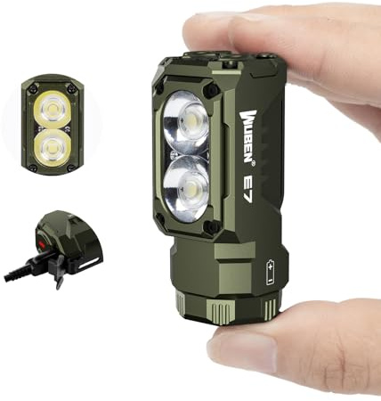 WUBEN E7 1800 Lumen Armeegrün wiederaufladbare Mini-Taschenlampe mit Magnet – superhelle 6 Modi EDC-Taschenlampe, wiederaufladbare Typ-C-LED; IP68-Taschenlampe für Stirnlampen, Rettung, Camping