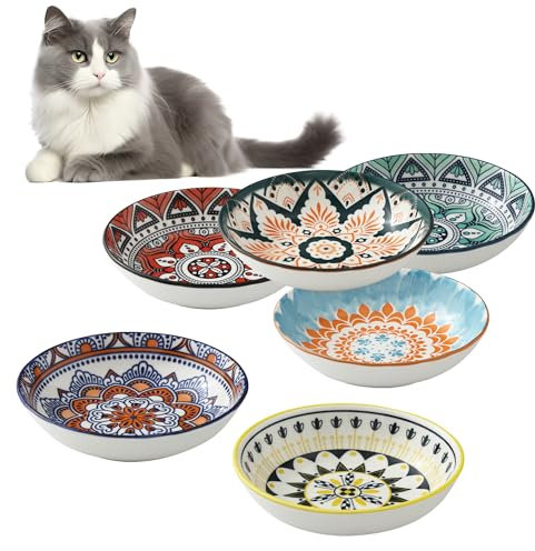 Katzennapf, Flache Futternapf Katze, Set von 6 bunten Katzen Futternapf. Katzennapf Flach, 5,5 Zoll Katzennäpfe, Fressnapf Katze geeignet für Wasser, Trockenfutter und Nassfutter