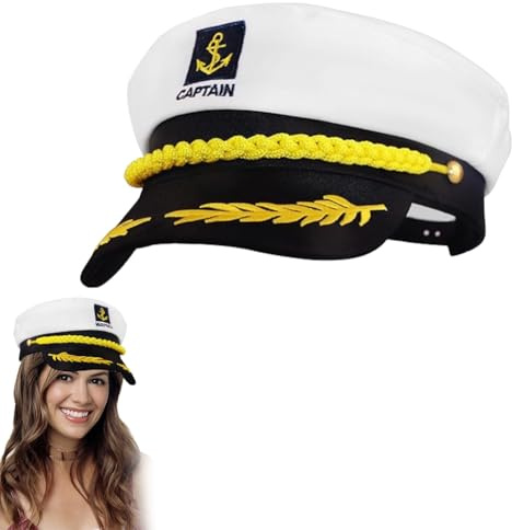 Chapeau de Capitaine,Bonnet de Capitaine,Casquette de Capitaine,Casquette de Marin Réglable,Chapeau Capitaine Bateau Adulte pour Homme Femme,pour Bateau Costume Accessoires,Halloween Cosplay Fête