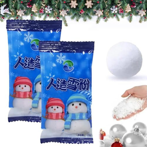 Polvere per Neve Istantanea,Fiocchi di Neve Artificiali,2 PCS Neve Artificiale istantanea,Decorazione di Neve Finta per Natale,Neve in Polvere Finto per Natale Festa Fai da Te Decorazioni Natalizie