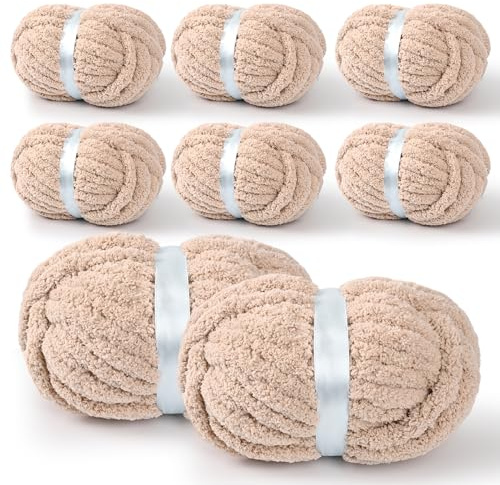 YUBAMIN Jumbo-Chenille-Garn zum Häkeln, Stricken, Basteln und Deckengarn, 8 Packungen