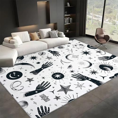 Teppich läufer Flur Handgezeichnete Kosmische Elemente Sterne Mond 60x90 cm Küchenläufer Waschbar Weiche rutschfest Lange Korridor Teppich für Wohnzimmer Schlafzimmer Büro Küche Esszimmer