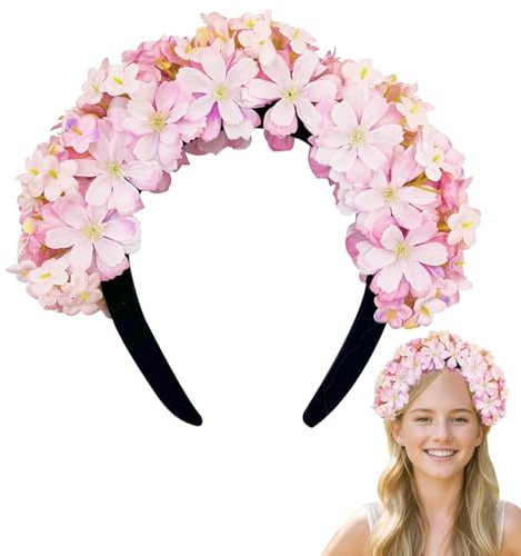 FOSDICK Blumen Haarreif Boho Blumenkrone Rosa Braut Blumen Stirnband Haarreif Dirndl Blumen Haarband Haarschmuck Blumen Haarkranz Blumenstirnband Damen Mädchen Blumenkranz Haare für Festival Hochzeit