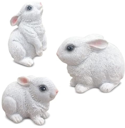 Irayin 3 Easter Bunny Ornaments, Bunny Statue Figurine, Rabbit Ornaments, Bunny Symbolises the Birth of New Life, Easter Bunny Figurines, Easter Decorations for Living Room, Office, Bookshelf, Bedroom