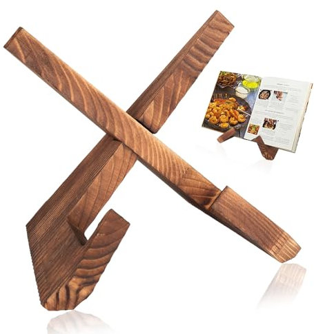 Tenbrachian Porta Ricettario da Cucina, Supporto per Libri di Ricette, Porta Ricettari in Legno, Leggio per Libri da Cucina, Libro Supporti per Librio di Tablet(Marrone)