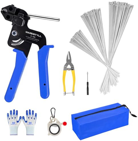 Stainless Steel Cable Tie Gun Set - With 150pcs Heavy Duty Cable Ties，Special Tool For Fastening And Cutting Metal Zip Ties-for Chain Link Fence Parts, Wire Fence Rolls,Exhaust Wrap, Outdoor Fences