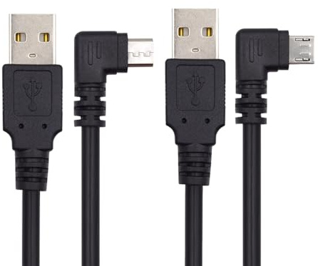 JSER Câble de Charge de données Micro USB 2.0 Type 5 Broches coudé à Gauche et à Droite à 90 degrés USB 2.0 Type-A 480 Mbps Données pour téléphone Tablette Ordinateur Appareil Photo Lot de 2 (150 cm)