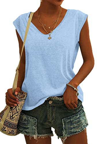 NARRAME Camiseta de Manga Casquillo para Mujer, Camiseta sin Mangas de Verano, Blusas holgadas Informales Simples