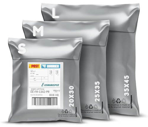 RAGO® Versandtaschen Plastik Warensendung S-10 Stück I M-10 Stück I L-10 Stück +Lieferscheintaschen C6 I Versandbeutel Selbstklebend und Blickdicht I Plastiktüten Verschließbar I Ideal für Vinted
