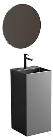 CAFIEDR Lavabo de baño Cuadrado de cerámica con Columna, Lavabo de Pedestal, Lavabo de pie, Lavabo de encimera con Orificio de desbordamiento y escurridor, Grifo/Espejo(DO)