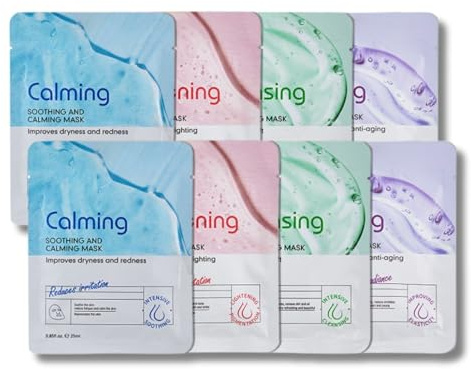 8PCS Sheet Face Mask Set - 4 in 1 Collagen Facial Masks for Glowing Skin, Beauty Gifts Sets for Women, Hydrating & Brightening Face Mask Skincare, Self Care Gifts for Women & Teen Girls