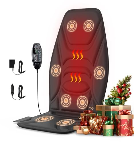 comrelax Portable Back Massager with Heat & Vibration - Deep Tissue Pain Relief for Shoulder, Back, Lower Back and Thighs - Office Chair Massage Pad, Ideal Gift for Men and Women