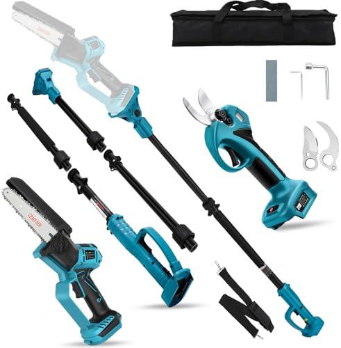 panthem Élagueuse sans fil 4 en 1 de 15,24 cm - Mini tronçonneuse à chaîne compatible avec Makita 18 V, 45 mm - Scie électrique - Sécateur à branches - Sécateur à main - Scie à élaguer télescopique