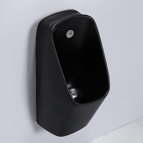 POWRZZZY Gewerbliches Spülurinal Automatisches Sensor-Urinal für Männer Auslaufsicheres Urinal aus Keramik Berührungsloses Pissoir Urinale mit Verstopfungsschutz für Bars Hotels(Nero)