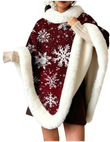Cape De Noël Pour Femmes,Manteau Cape Femme Chaud En Polaire Epaissé,Veste En Velours San Manches Christmas,Costume De Cosplay Pour Fête Carnaval,Vêtements De Maison À Imprimé De Noël Amusant