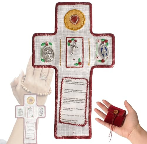 Bolsa de Oración Católica Portátil Hecha a Mano, Bolsita de Oración para Uso Personal con Cruz Cristiana y Crucifijo, Inspiración Cristiana, Regalo Bautizo, Regalos cristianos para familiares y amigos