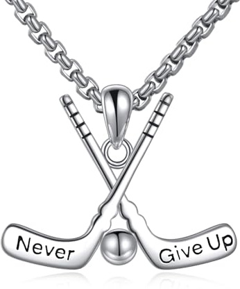 YFN Hockey Halskette Sterling Silber Hockey Anhänger Niemals aufgeben Schmuck Hockey Geschenke für Damen Herren Hockeyspieler
