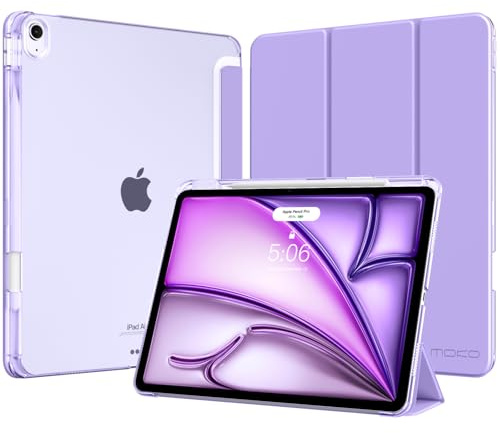 MoKo Coque pour iPad Air 13 Pouces (M4/M3/M2) avec Porte-Stylet, Lilas | Pour iPad Air 13 Coque 2026/2025/2024, Mince Léger Étui à Trois Volets avec Coque PC Arrière Translucide Robuste