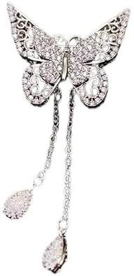 Lätt Lyxig Tofsfjärilsbrosch, Ihålig Diamantbrosch, Cheongsam-pressslå/anti-exponeringsspänne/tillbehör For Kostymrock(Silver)