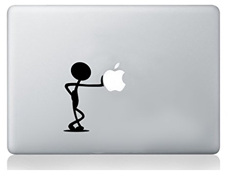 Hombre empujando Apple pegatinas macbook laptop calcomanía arte gráfico vinilo gracioso mural