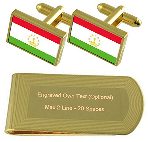Select Gifts Tadschikistan Flagge Gold-Manschettenknöpfe Geldscheinklammer Gravur Geschenkset