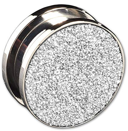 viva-adorno 1 Stück Plug Flesh Tunnel mit Schraubverschluss Edelstahl Glitzer Design Größe 3-12mm Z477