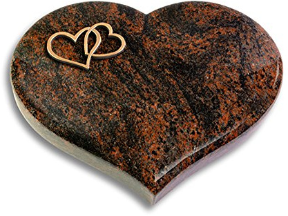 Grabplatte, Grabstein, Grabherz, Urnengrabstein Modell Coeur 40 x 30 x 7 cm Aruba-Granit, poliert inkl. Gravur (Bronze-Ornament Herzen)