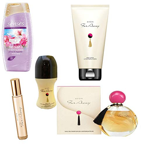 Avon Far Away Parfumset 5tlg.Eau de Parfum Spray/Duschgel/Bodylotion/Deoroller/Mini-Duftroller UVP 56 €
